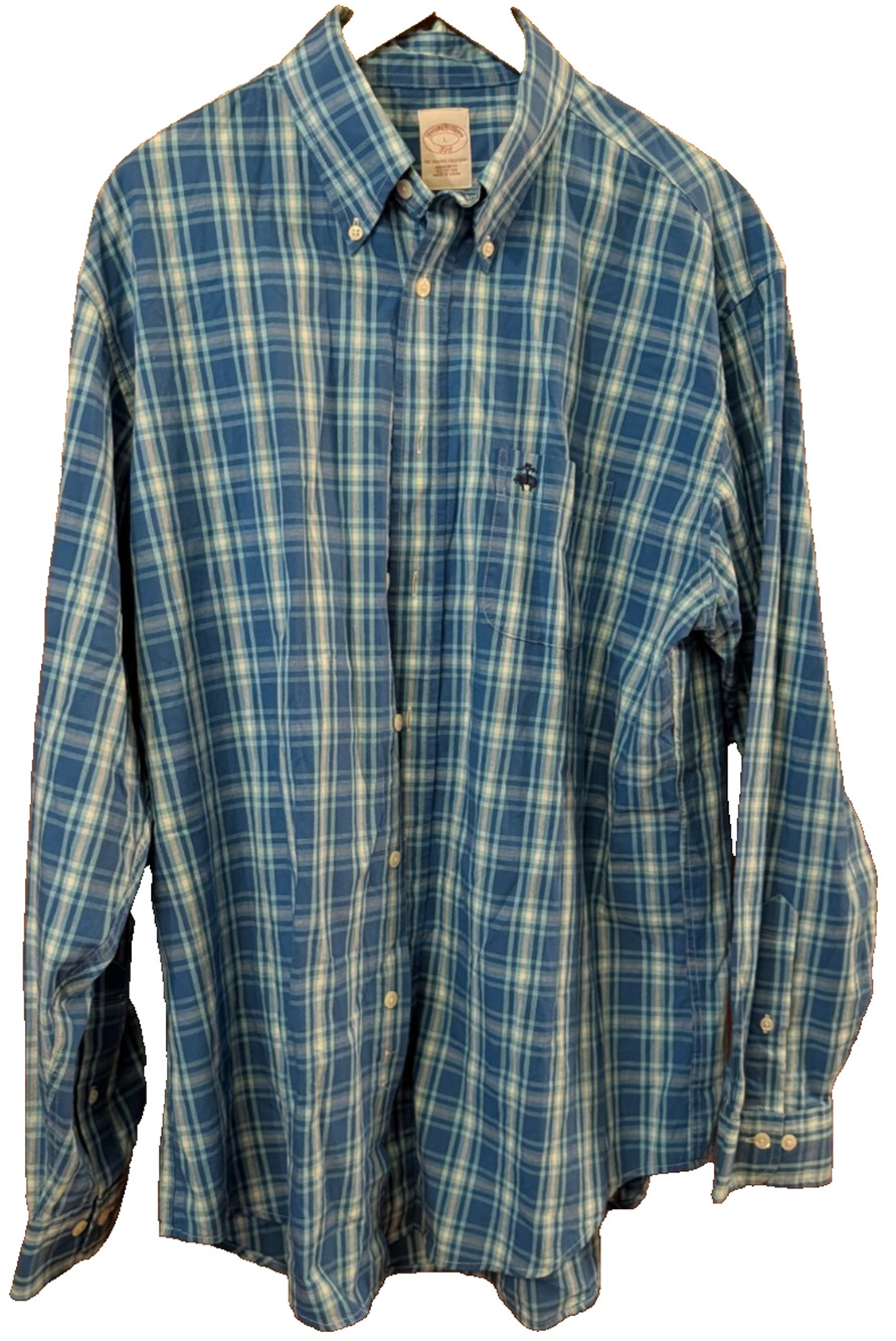 Brooks Brothers 346 Blue Plaid Original Polo Oxford Button Cotton Shirt Men’s L